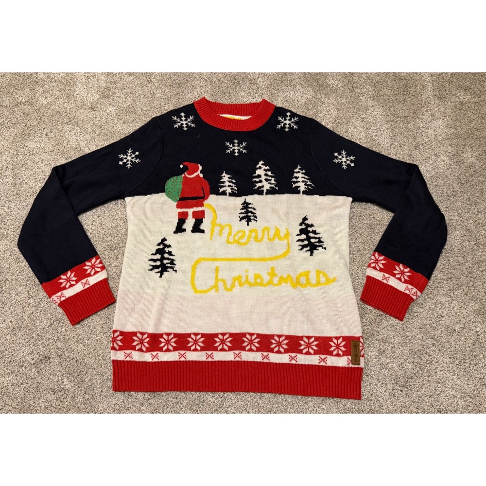 Tipsy Elves Mens Ugly Christmas Sweater Santa Peeing Snow Merry Christmas Large